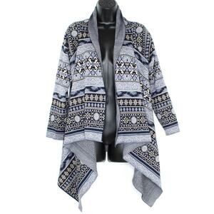Cardigan Sweater Fair Isle Cottage Cabin Folk Scandi Hygge Cozy Boho Blue Medium